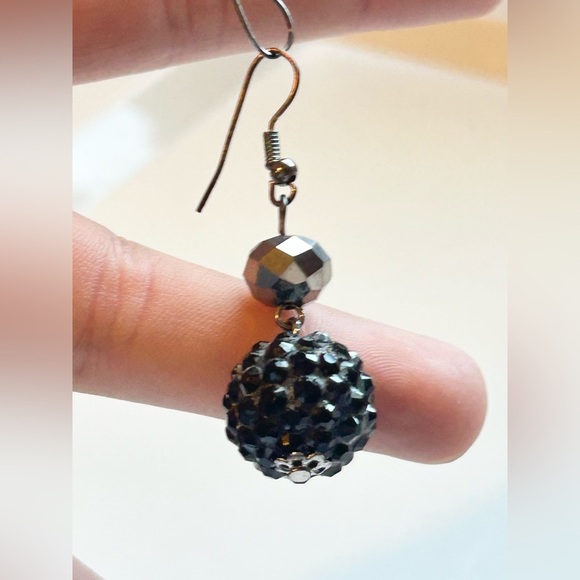 Gothic Shamballa Black Crystal Dangle Earrings Statement Y2K Vintage Jewelry - Picture 10 of 11